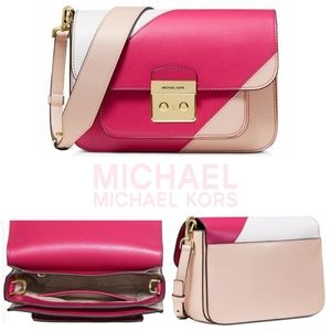 Michael Kors Sloan Editor Tri-Tone Soft Pink Small Leather Bag Goldtone Hardware